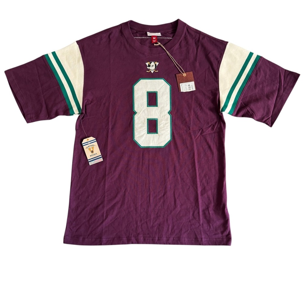 Mitchell &‎ Ness Anaheim Ducks Teemu Selanne #8 Icon Tee Plum Medium NWT $110 - Picture 2 of 15